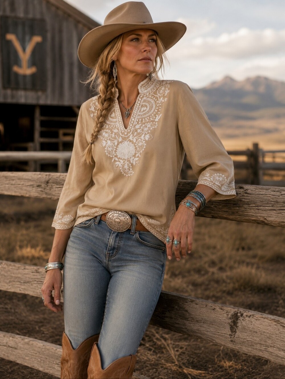 Soft Surroundings Linen Cotton Embroidered Tunic Blouse Lace Embroidery SZ: M